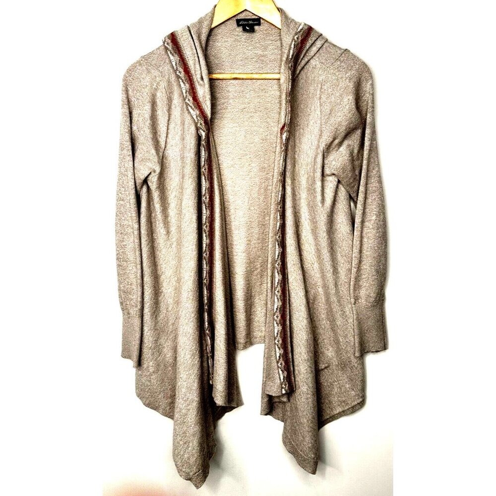 Eddie Bauer Womens Cardigan Sweater Wrap Hooded Dress Up Dress Down Gray Size M
